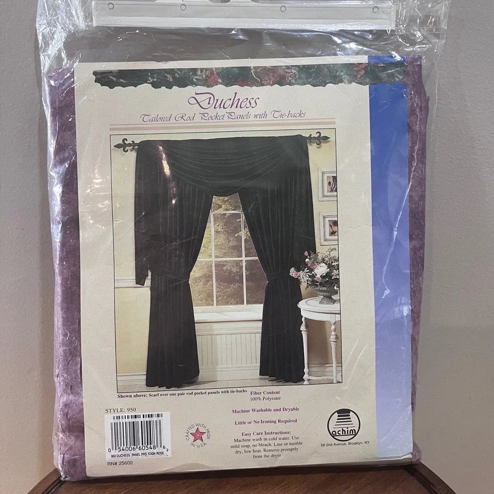 Achim Duchess Mauve Rose Rod Pocket Curtain Panels 72x84 Vtg Regency Style 950